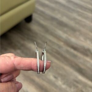 Source Unknown Silver Crystal-Accented Hoop Earrings